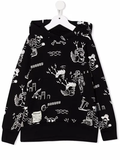 Nununu Kids' Graphic-print Pullover Hoodie In Black