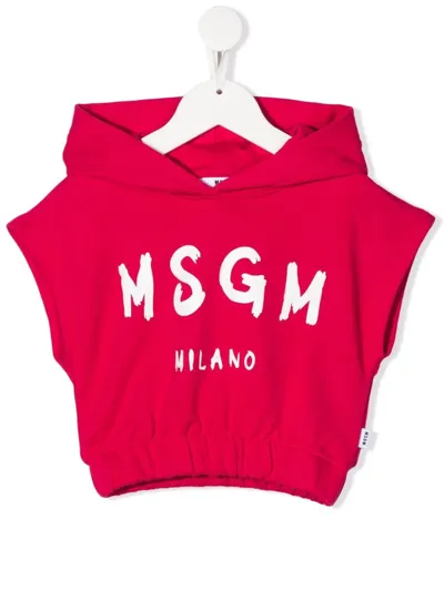 Msgm Kids' Logo-print Hooded T-shirt In Pink