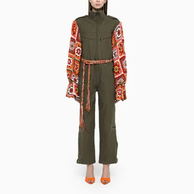 Tu Lizé Military Green Overall With Crochet Sleeves