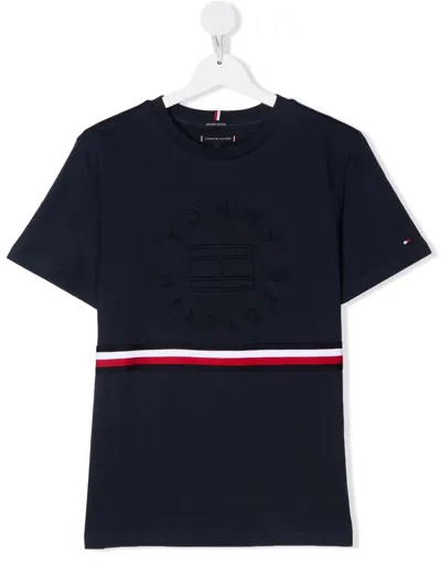 Tommy Hilfiger Junior Teen Logo-stripe Crewneck T-shirt In Blue