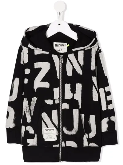 Nununu Kids' Letter-print Cotton Hoodie In Black