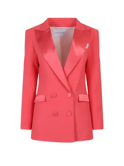 Hebe Studio Satin-finish Detail Blazer In Red