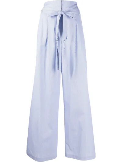 Jejia Stripe-print Tie-waist Palazzo Pants In Blau