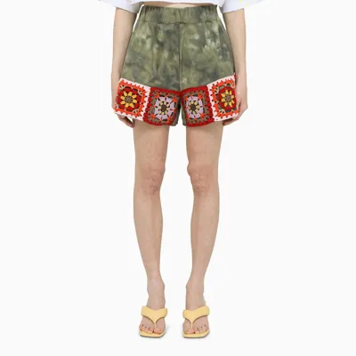 Tu Lizé Green Tie-dye Shorts With Crochet Detailing