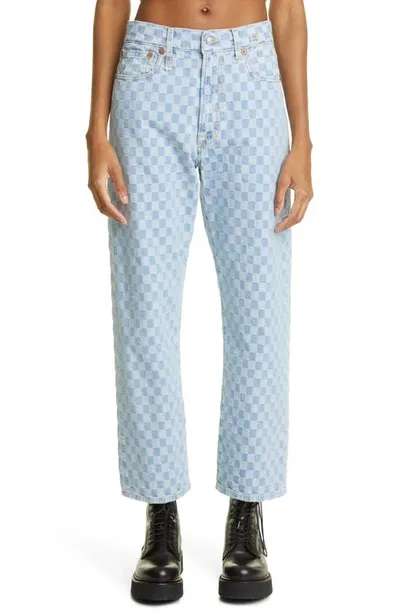 R13 Checkerboard Light Wash Boyfriend Jeans In Blue