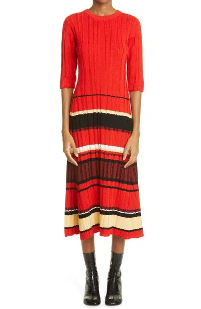 Proenza Schouler Striped Ribbed Cotton-blend Jacquard Midi Dress In Red Multi