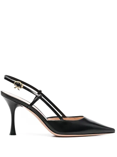 Gianvito Rossi Ascent 100 Black Leather Slingback Pumps