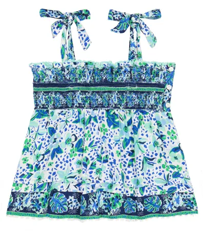 Poupette St Barth Kids' Cindy Floral Top In Blue Monaco