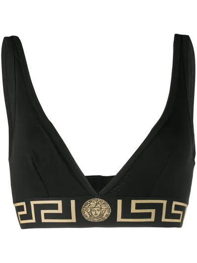 Versace Black Stretch Fabric Bra With Greek Detail