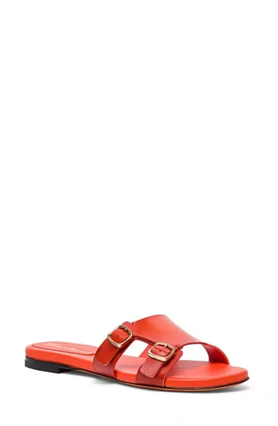 Santoni Foresaw Leather Dual Buckle Flat Sandals In Orange