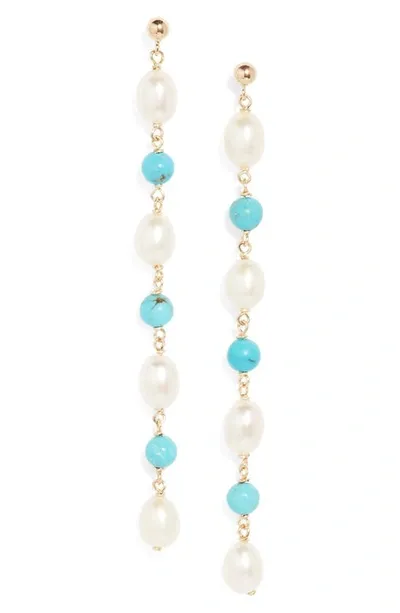 Poppy Finch Baroque Pearl & Turquoise Drop Earrings In 14kyg