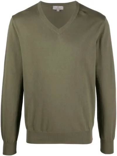 Canali V-neck Fine-knit Jumper In Grey