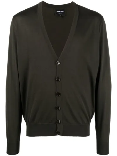 Giorgio Armani Button-down Knit Cardigan In Braun