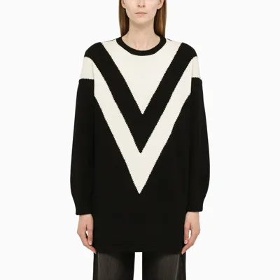 Valentino Black And Ivory-coloured Sweater With Vlogo Embroidery