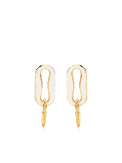 Off-white Enamel Drop Earrings In Gold