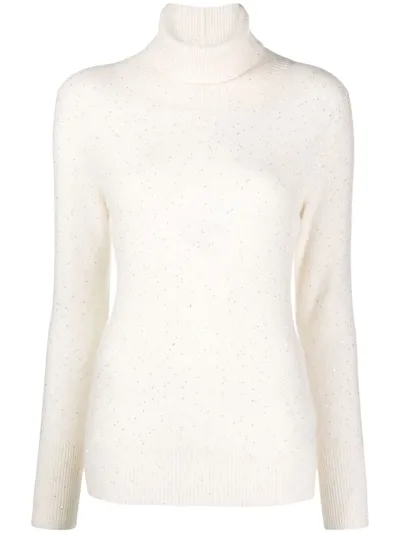 Fabiana Filippi Sequin Detail Roll Neck Jumper In Beige