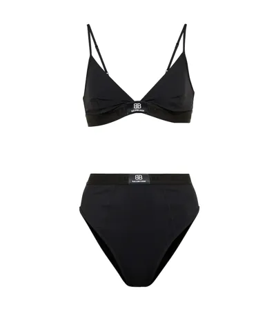 Balenciaga Logo Printed Stretch Tech Bikini In Black