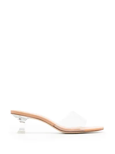 Larroude Neutral Vivi Lucite 60 Leather Mules In Tan