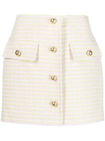 Pushbutton Button-up Mini Skirt In Rosa