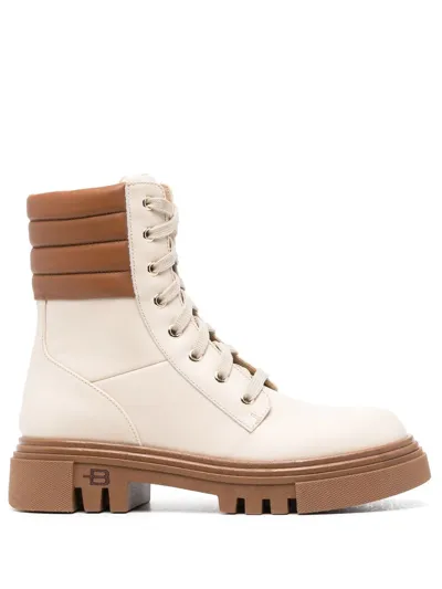 Baldinini Leather Combat Boots In Nude