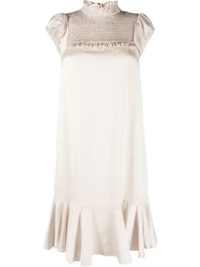 See By Chloé Neutral Ruffled Cocktail Dress In Neutrals