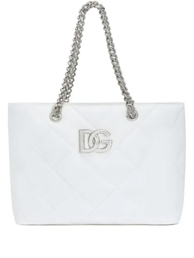 Dolce & Gabbana Logo-plaque Quilted Shopper Tote In White