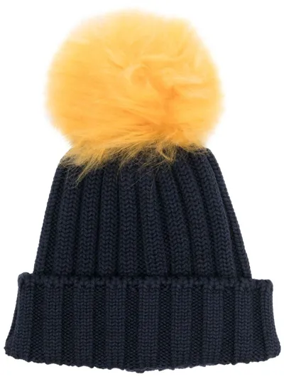 Woolrich Pom-pom Ribbed-knit Beanie In Dark Blue