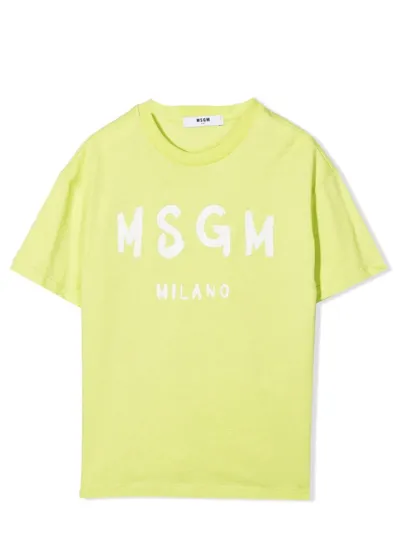 Msgm Kids' T-shirt With Print In Lime