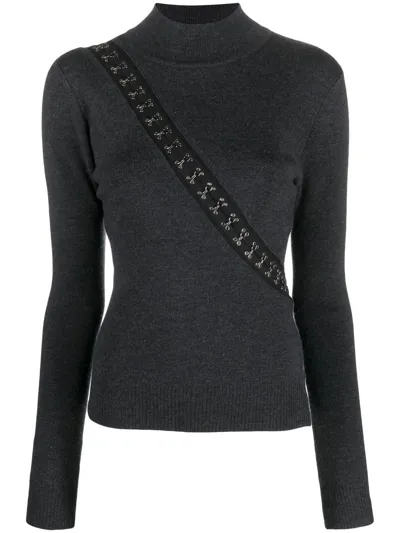 Monse Hook & Eye Merino Wool Blend Turtleneck Sweater In Charcoal