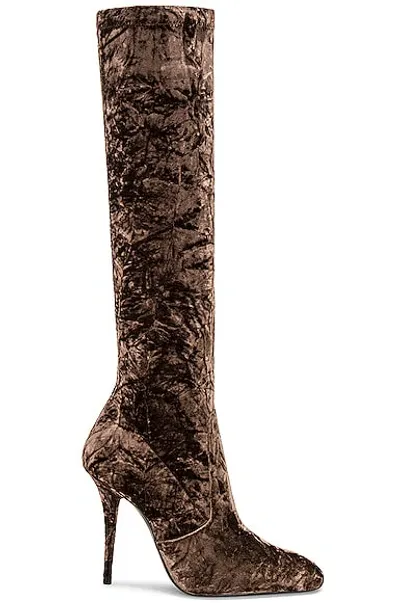 Saint Laurent Ella Velvet 110mm Thigh-high Boots In Taupe