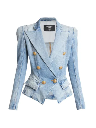 Balmain Slim-fit Faded Denim Tailored Jacket In Blue Jean