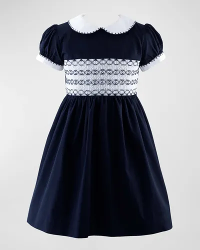 Rachel Riley Kids' Girl's Smocked Festive Dress In Navy