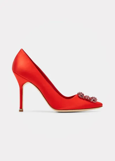 Manolo Blahnik Hangisi 105mm Crystal-buckle Pumps In Red