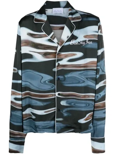 Blue Sky Inn Abstract-print Long-sleeved Shirt In Blue