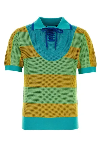 Botter Striped Knitted Polo Shirt In Green