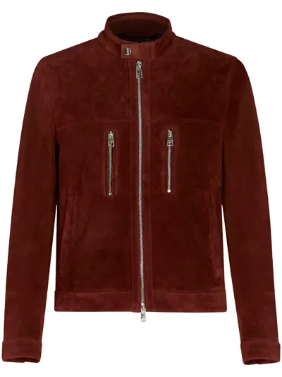 Etro Logo-embroidered Suede Coat In Red