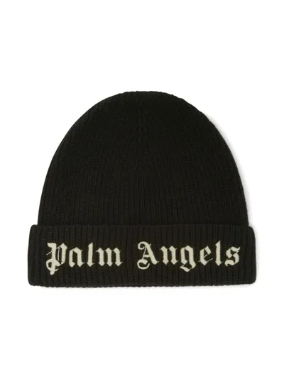 Palm Angels Logo-embroidered Knitted Beanie In Black