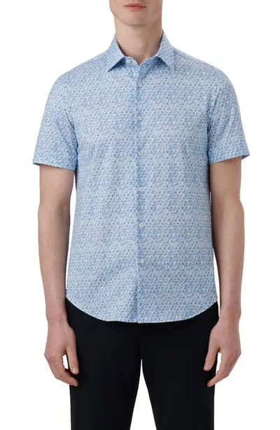 Bugatchi Ooohcotton® Leaf Print Short Sleeve Button-up Shirt In Air Blue