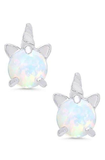 Lily Nily Kids' Lab Created Opal Unicorn Stud Earrings In White