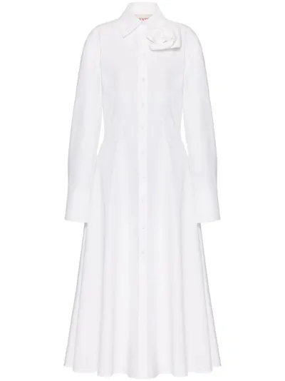 Valentino Compact Poplin Midi Dress With Rose In White