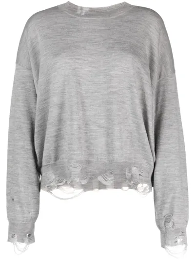 R13 Distressed Merino-wool Jumper In Grey