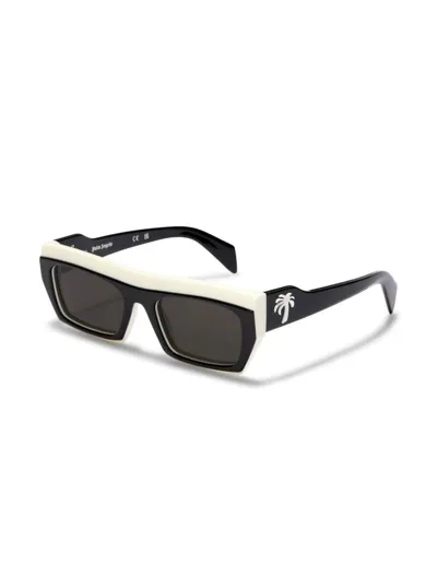 Palm Angels Empire Rectangular Frame Sunglasses In White/black