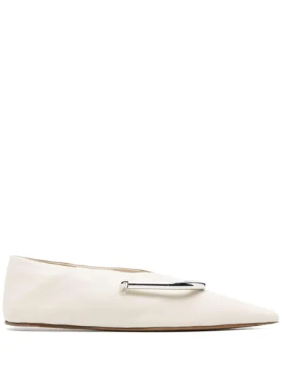 Jil Sander Plaque-detail Pointed Ballerina Shoes In Neutrals