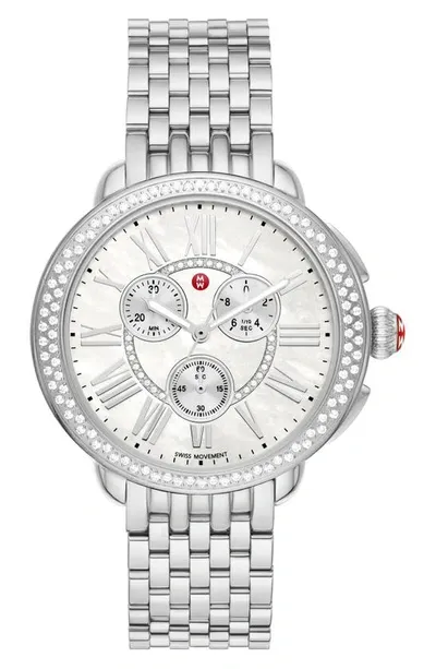 Michele Women's Serein Stainless Steel, Mother-of-pearl & 0.62 Tcw Diamond Chronograph Watch/38mm X 40mm