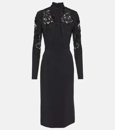 Elie Saab Lace-trimmed Midi Dress In Black