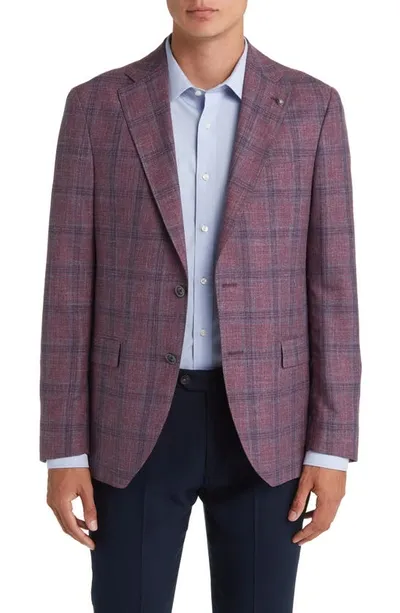 Jack Victor Midland Soft Constructed Plaid Wool & Silk Blend Sport Coat In Berry