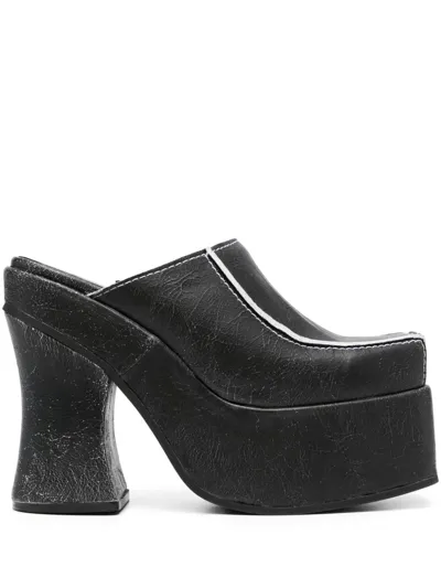 Eckhaus Latta 140mm Cracked-leather Platform Mules In Schwarz