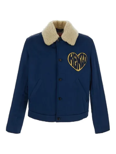 Kenzo Heart Long Sleeved Jacket In Blue