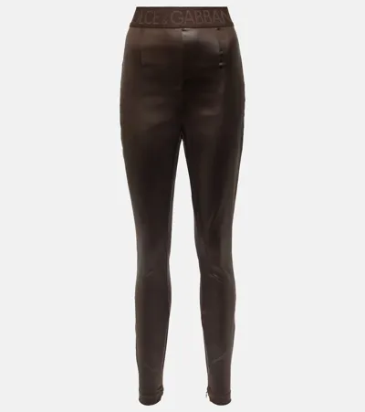 Dolce & Gabbana High-rise Vinyl Leggings In Brown