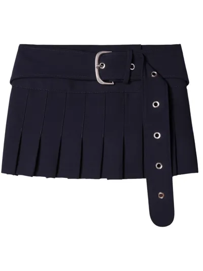 Off-white Belted Pleated Miniskirt In Cobalt Blue